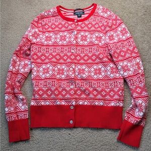 Lands' End Festive Red and White Women's Cardigan